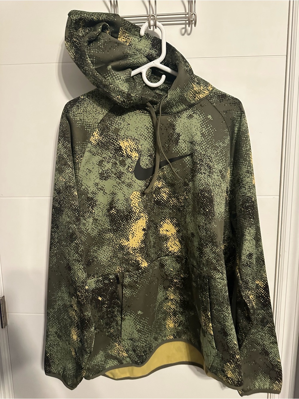 Nike Olive Green and Yellow Camo Pullover Hoodie